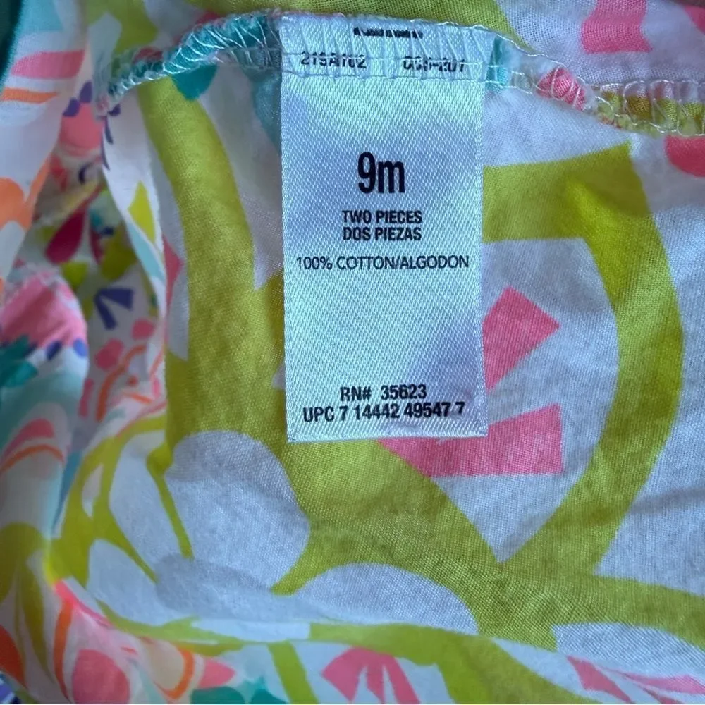 Carter’s 3 Piece Set Colorful Floral Tops and Neon Green / Yellow Pants Sz 9 mos